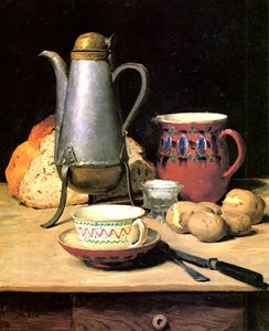 Natürmort, kahve ve patates